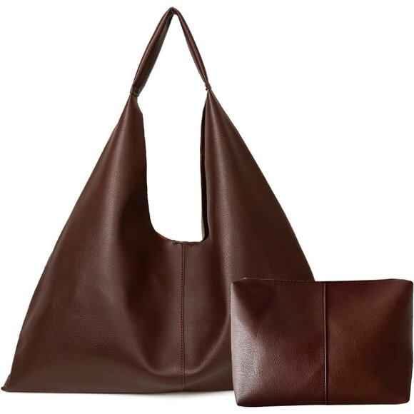 Chic Triangular Vegan Leather Tote - Spacious Handbag with Magnetic Closure - Picture 1 of 6